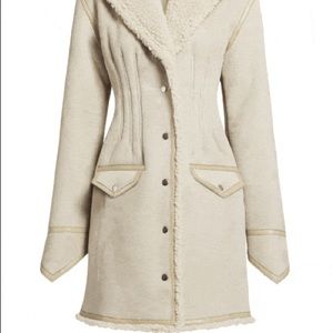 H&M 2016 studio shearling leather coat beige NWT 12